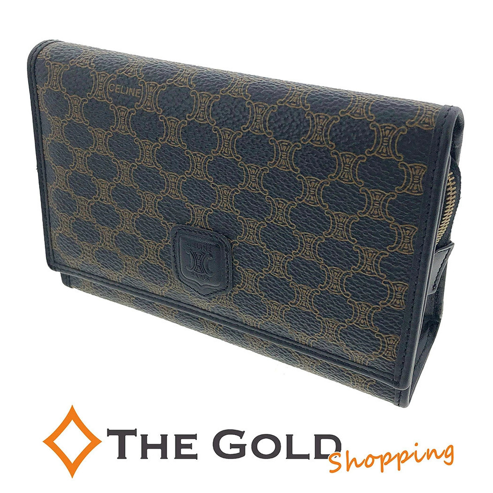 Celine Macadam Cosmetic Pouch Mirror Makeup Flap Bag Black